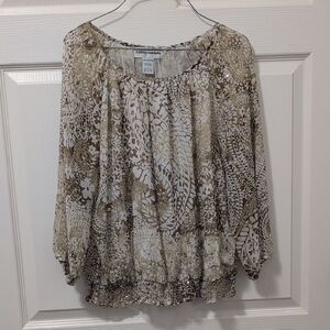 Cathy Daniels Tan and Brown Ruffled Blouse